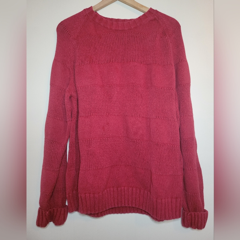 Timberland 100% cotton red chunky knit crewneck sweater,  xlarge